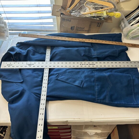 Vtg Womens 1970s Jacket Blue Button Up Coat 14 XL Lined Atkins Hong Kong Pockets - Picture 4 of 8